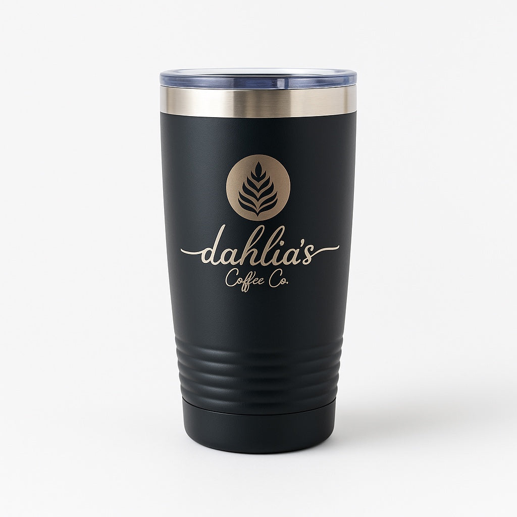 Black Dahlia’s insulated tumbler with gold logo